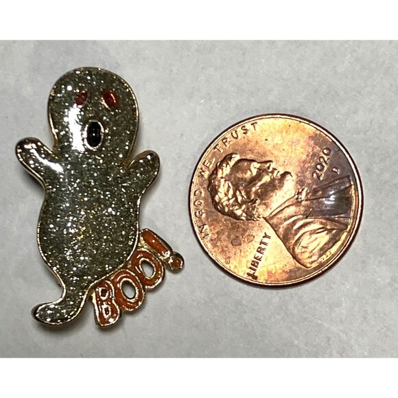 Halloween Glitter Ghost Pin Brooch Gold Tone Boo Fashion Jewelry - Picture 7 of 8